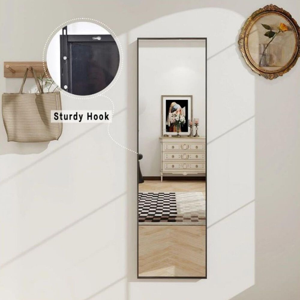 HOMLUX 16" x 50" Door Wall Mount Mirror in Black, , large