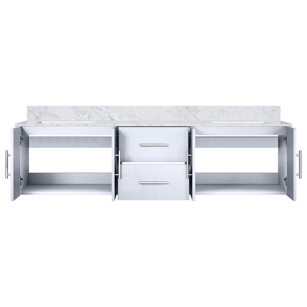 Lexora Home Geneva 72&quot; Double Bathroom Vanity in Glossy White with 2 cm White Carrara Marble Top and Rectangular Sinks, , large