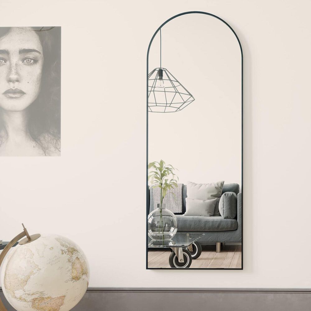 HOMLUX 21" x 64" Full Length Arched Floor Mirror in Black, , large