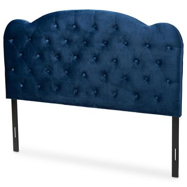 Baxton Studio Clovis Queen Upholstered Panel Headboard in Navy Blue, , large