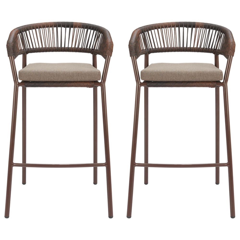 Zuo Modern Skye Patio Barstool in Brown (Set of 2), , large