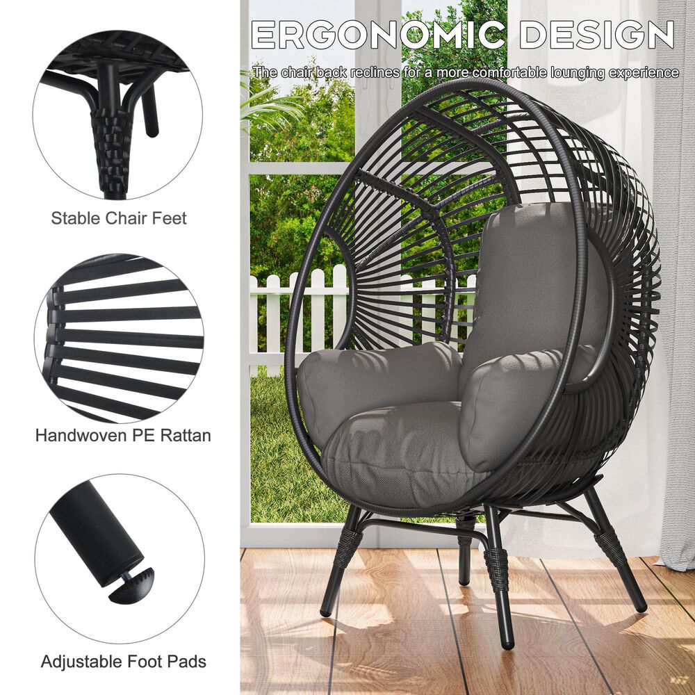 Hearth and Haven Outdoor Egg Chair with Black Frame in Gray, , large