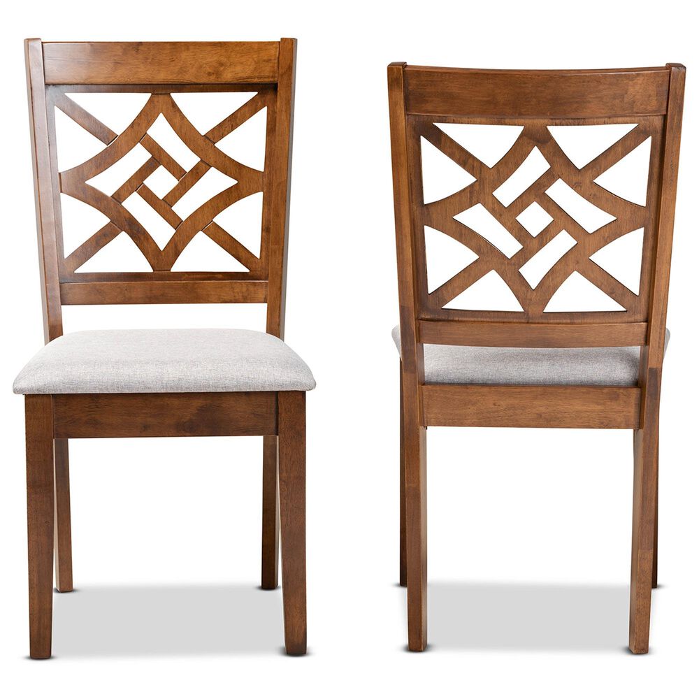 Baxton Studio Nicolette Side Chair with Grey Cushion in Walnut Brown (Set of 2), , large