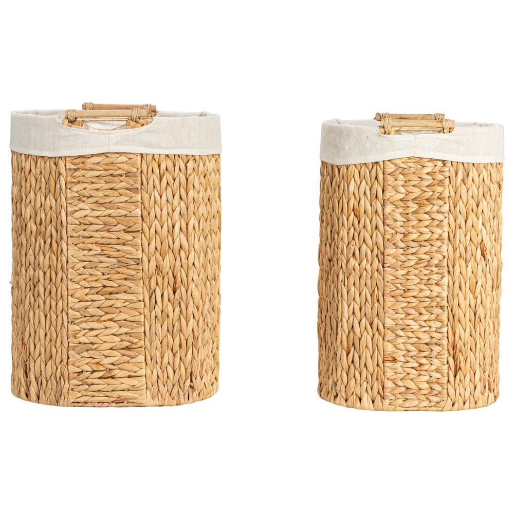Household Essentials 2-Piece Handwoven Water Hyacinth Oval Hamper Set in Natural, , large