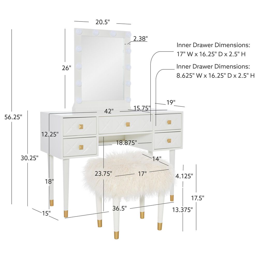 Linon Home Decor Geo Vanity with Stool in White, , large