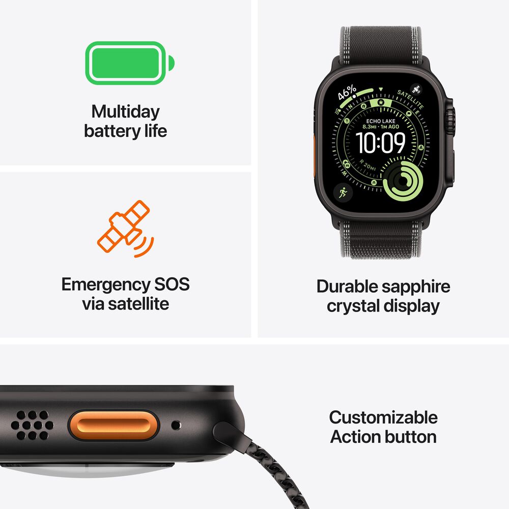 Apple Watch Ultra 3 &#40;GPS+Cellular&#41; 49mm Black Titanium Case with Black Ocean Band - Black - &#40;2025&#41;&#40;Pre-Order&#41;, , large