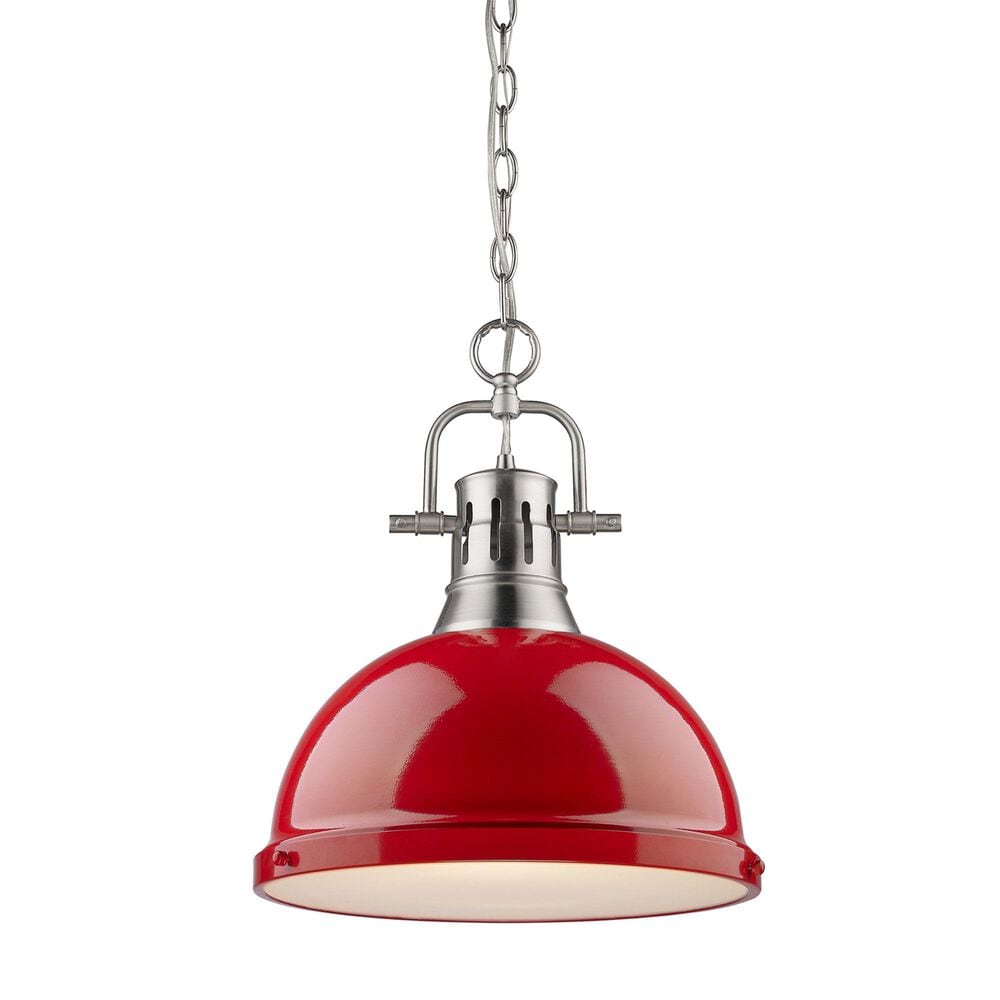 Golden Lighting Duncan 1-Light Pendant with Chain and Red Shade in Pewter, , large