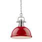 Golden Lighting Duncan 1-Light Pendant with Chain and Red Shade in Pewter, , large