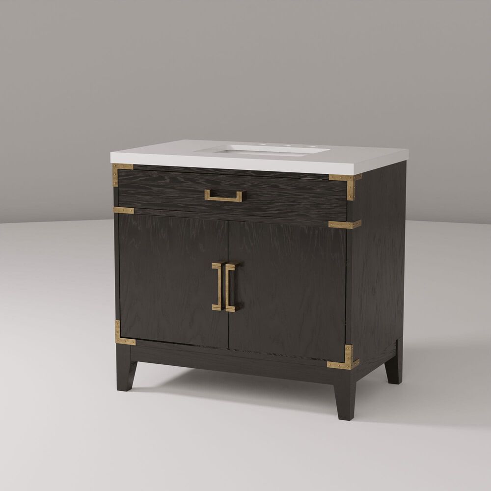 Lexora Home Laurel 36&quot; Single Bathroom Vanity in Black Oak with White Quartz Top and Rectangular Sink, , large