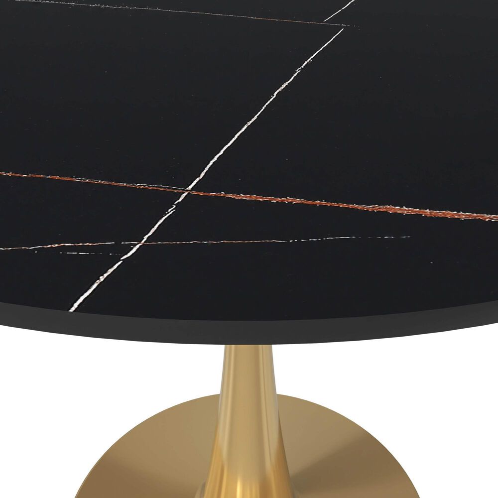 Leisuremod Leisuremod Bristol 31 round dining table Gold base with Black Sintered stone Top, , large