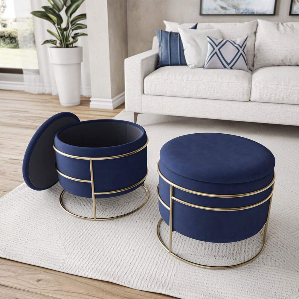 Rta Products Elegant Storage Ottoman with Gold Frame in Blue, , large