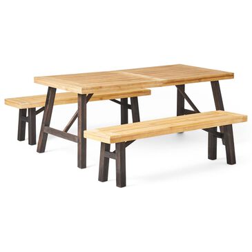 Noble House Boracay 3-Piece Patio Picnic Dining Set in Teak and Brushed Grey, , large