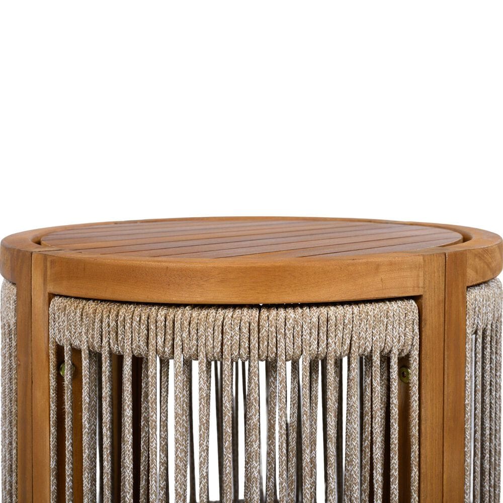 Hearth and Haven Outdoor Round Acacia Wood Side Table with Handwoven Rope Accents in Natural, , large