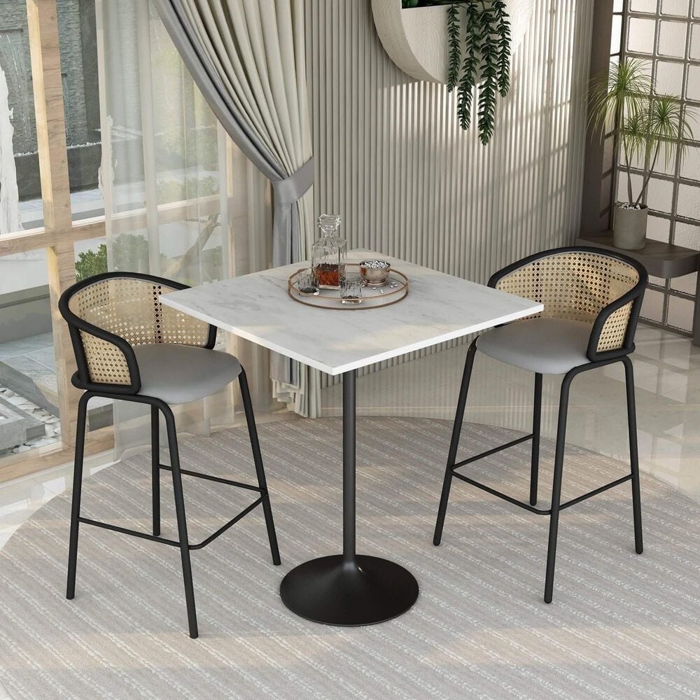 Leisuremod LeisureMod Verve Collection Modern Bar Height Table Black Base with 36 Square Marbleized White Laminated  Top, , large