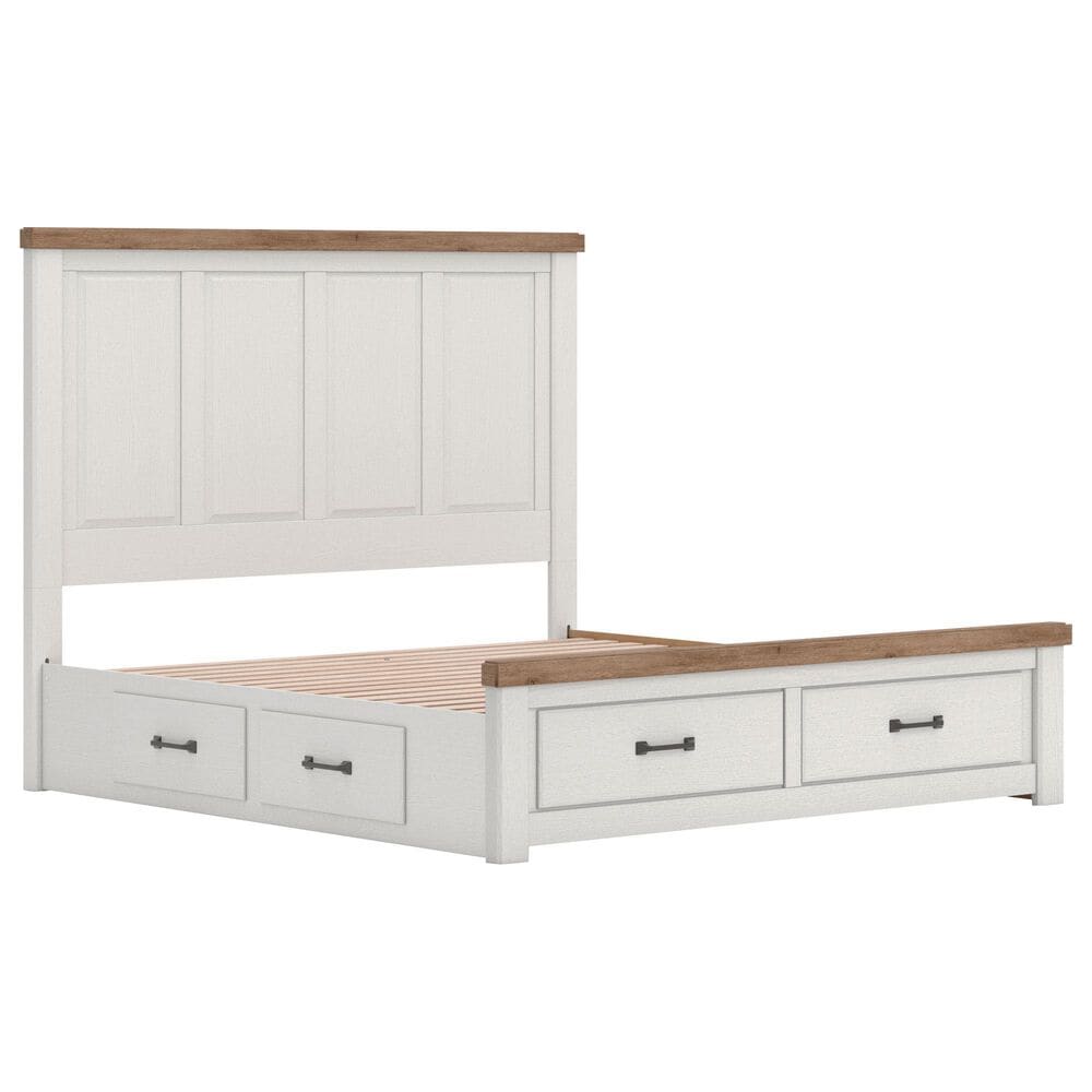 Ashley Rustic King Storage Panel Bed with White and Brown, , large