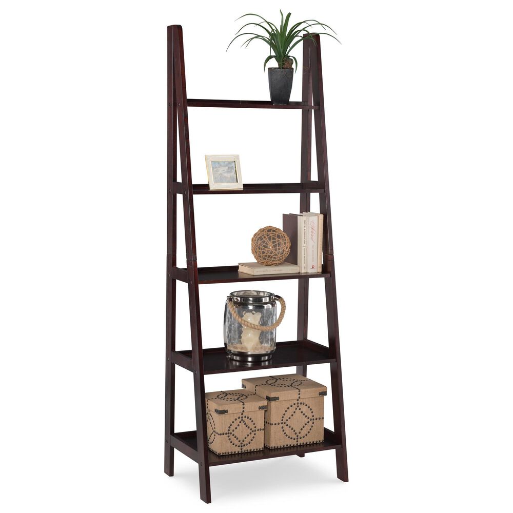 Linon Home Decor Acadia 5-Shelf Ladder Bookcase in Espresso, , large