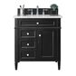 James Martin Vanities Brittany 30" Single Bathroom Vanity in Black Onyx with 3 cm White Zeus Quartz Top and Rectangular Sink, , large