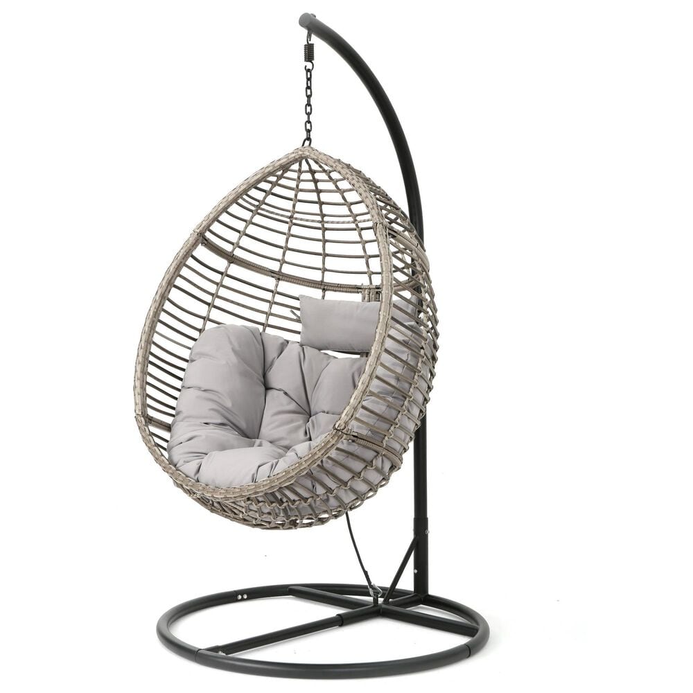Noble House Layla Hanging Basket Chair in Black, , large
