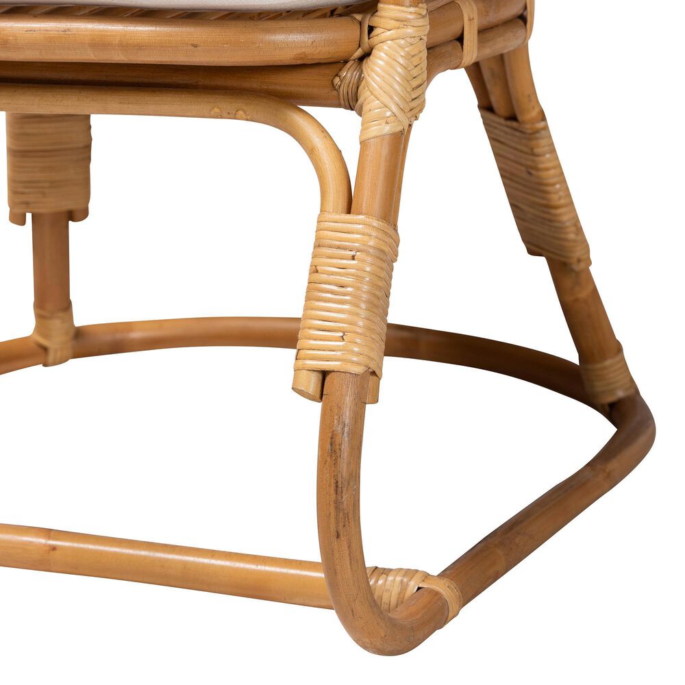 Baxton Studio Niko Patio Arm Chair with Light Honey Rattan in White, , large