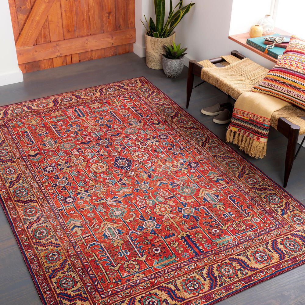 Surya Iris Burnt Orange, Dark Blue, Yellow, Light Pink, Oatmeal and Olive 7&#39;6&quot; x 9&#39;6&quot; Area Rug, , large