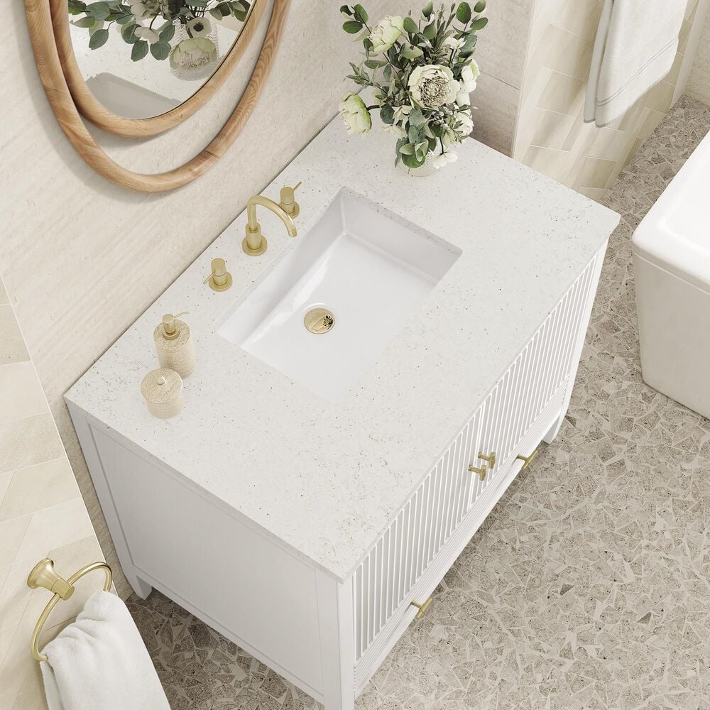 James Martin Vanities Myrrin 36&quot; Vanity in Bright White with 3 cm Lime Delight Quartz Top, , large