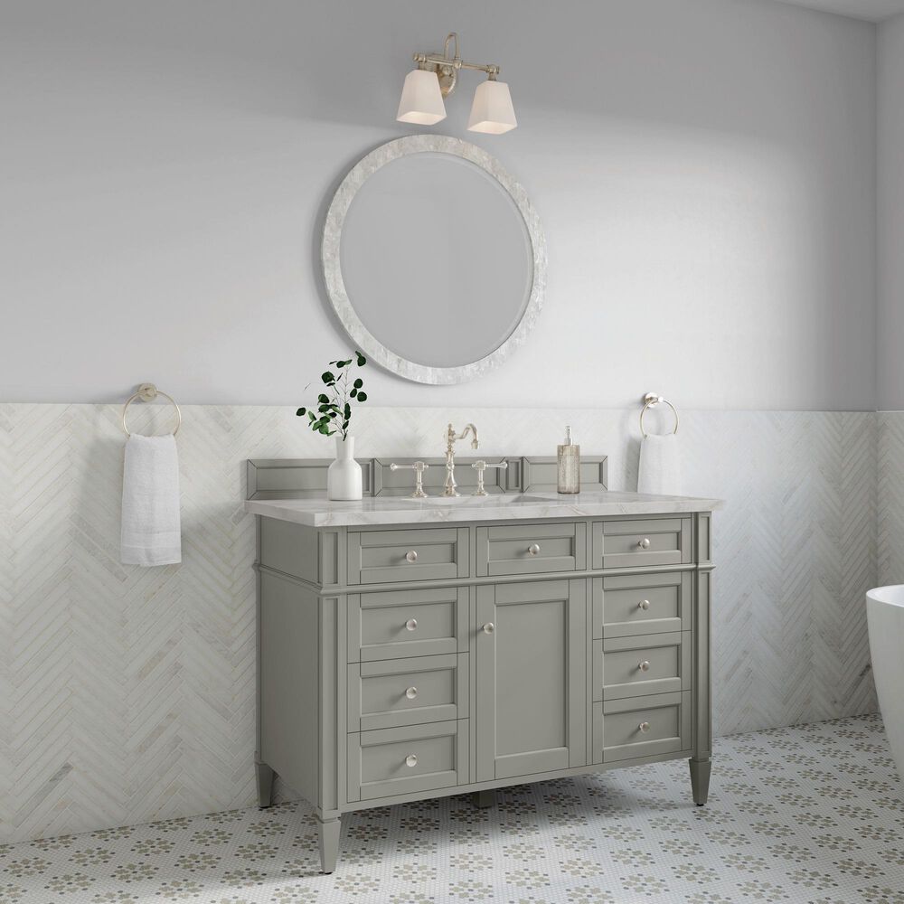 James Martin Vanities Brittany 48" Single Bathroom Vanity in Urban Gray with 3 cm Eternal Jasmine Pearl Silestone Top, Rectangular Sink and FreePower Wireless Charger, , large