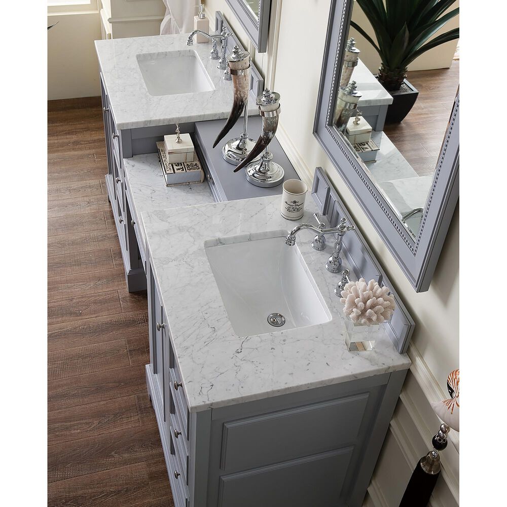 James Martin De Soto 82" Double Bathroom Vanity in Silver Gray with 3 cm Carrara White Marble Top, , large