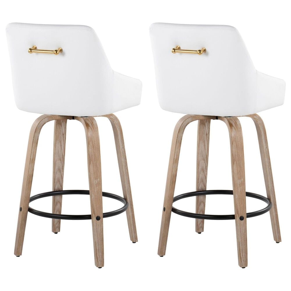 LumiSource Hannah Swivel Counter Stool with White Faux Leather Upholstery in Whitewashed and Black (Set of 2), , large