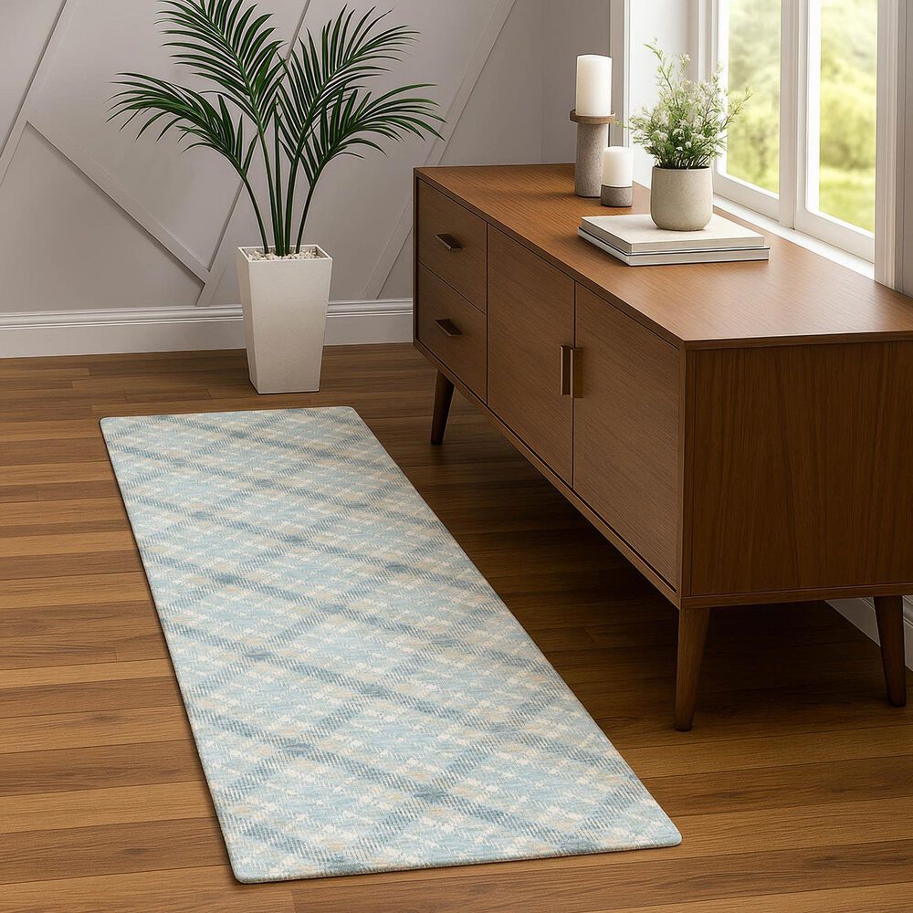 Dalyn Rug Company Soft Essentials Plaid Sky 2'3" x 7'6" Indoor/Outdoor Runner, , large