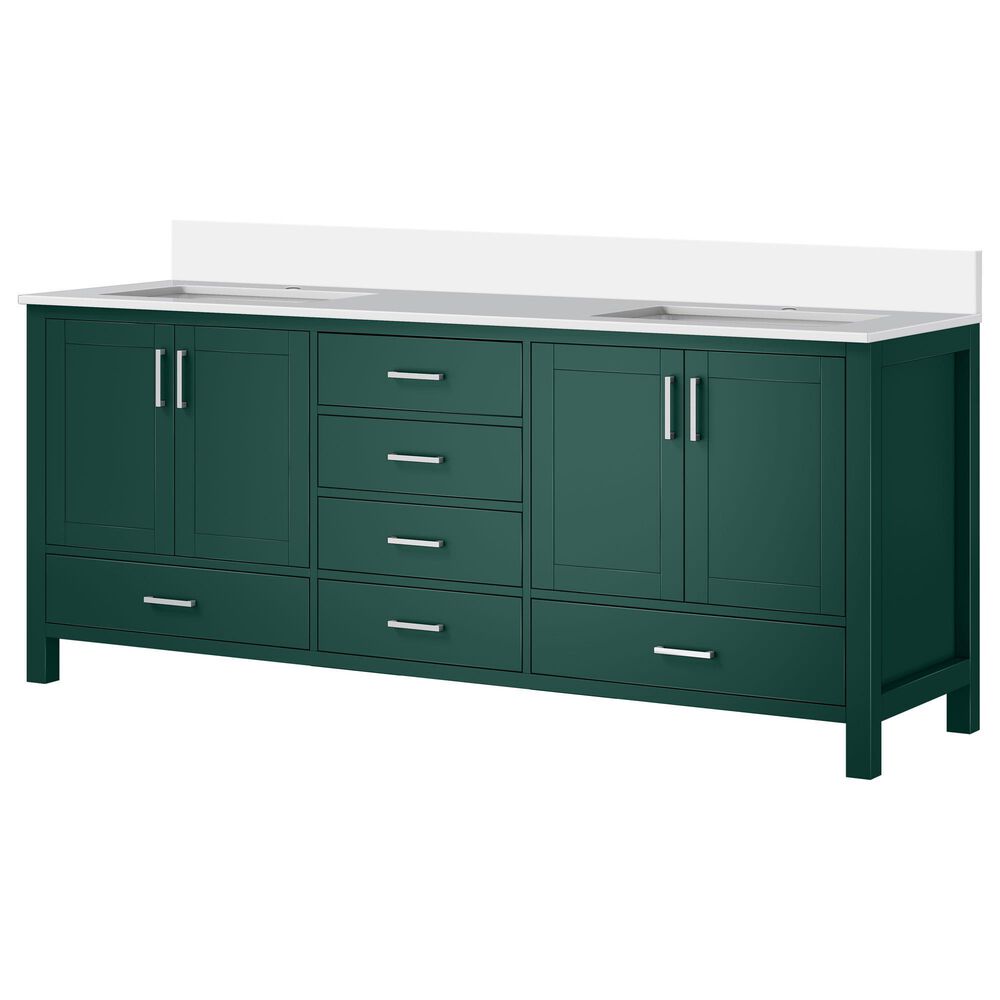 Lexora Home Jacques 80" Double Bathroom Vanity in Green with 2 cm White Cultured Marble Top and Rectangular Sinks, , large