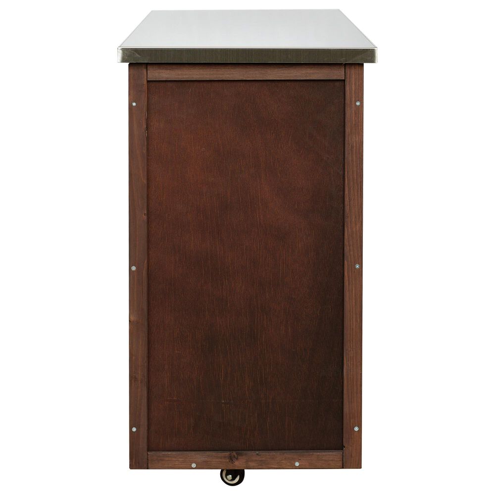 Hearth and Haven Outdoor Kitchen Island Cart with Stainless Steel Top, Towel and Spice Racks in Dark Brown, , large