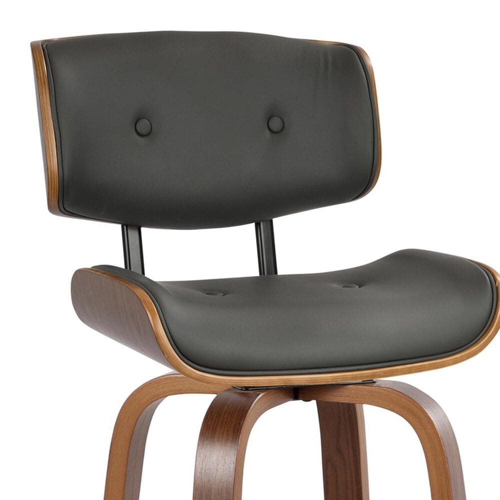 LumiSource Lombardi 30" Swivel Barstool with Grey Faux Leather Upholstery in Walnut and Black (Set of 2), , large