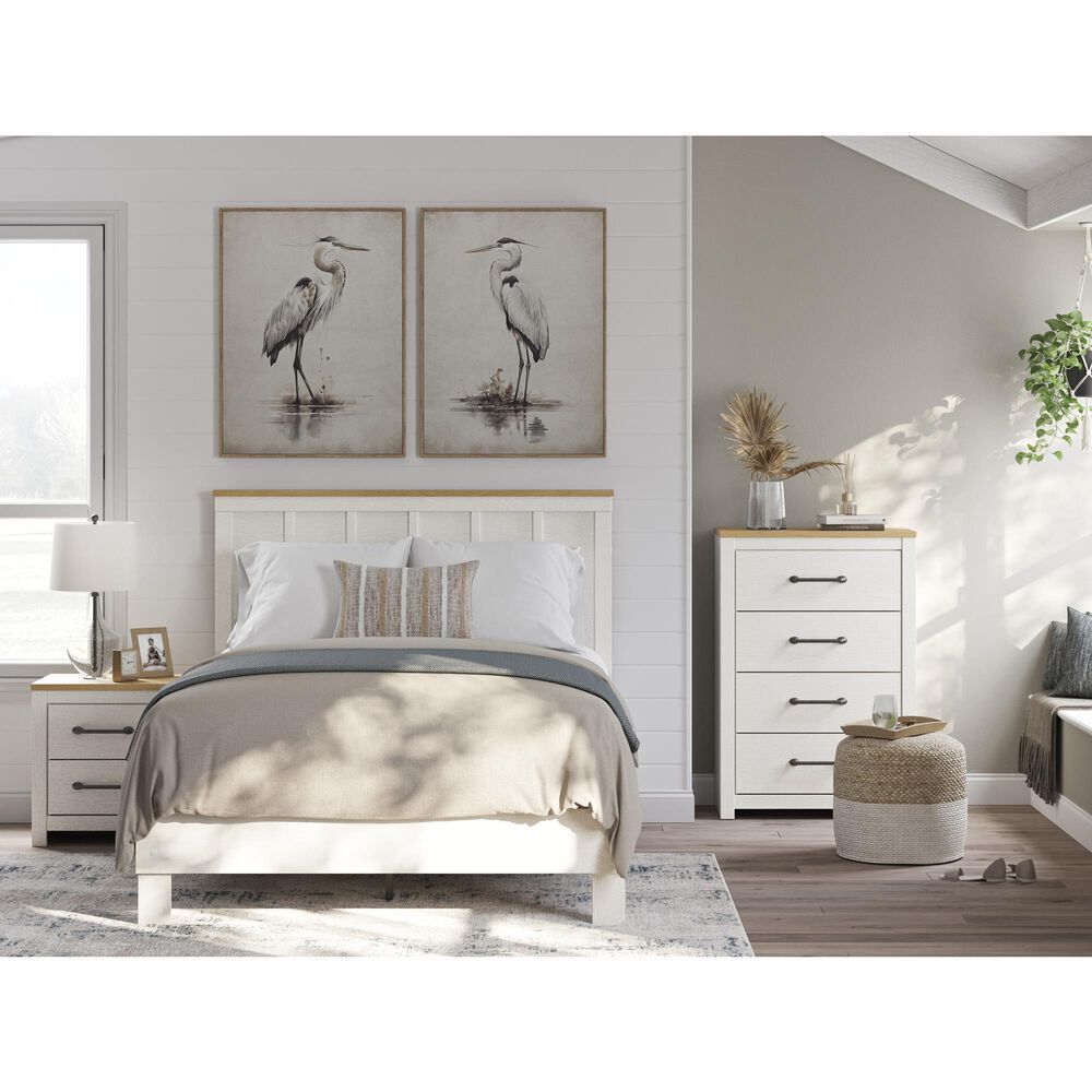 Ashley Linnocreek Queen Panel Bed in White and Warm Brown, , large
