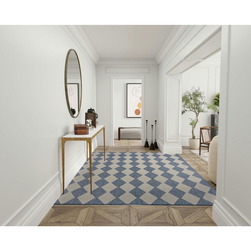 Nourison Positano Geometric Navy Blue 7&#39; x 10&#39; Indoor/Outdoor Area Rug, , large