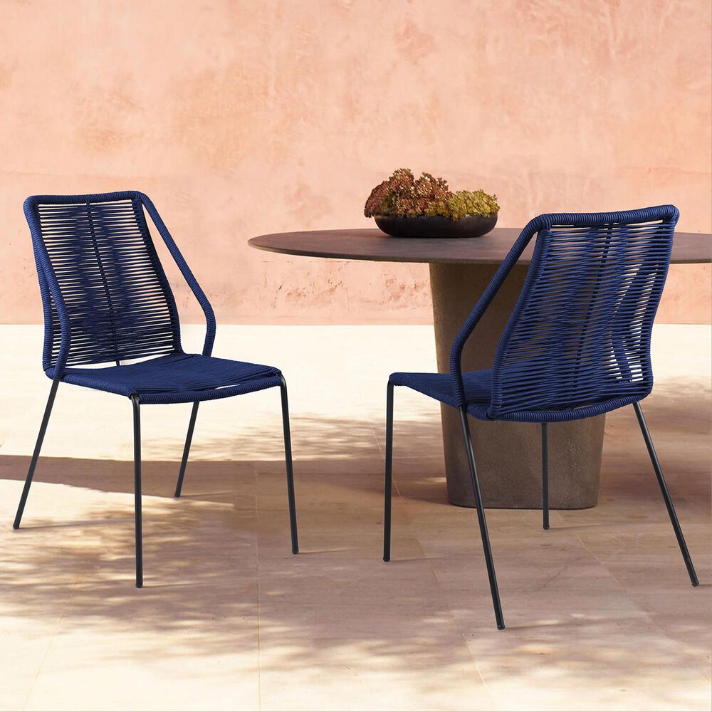 Blue River Clip Outdoor Dining Chair with Blue Woven Seat in Black (Set of 2), , large