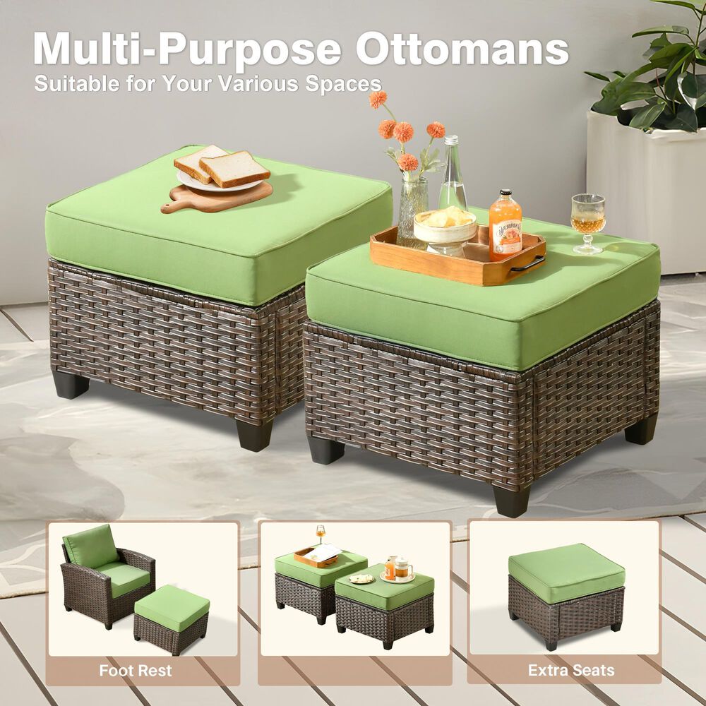 HOMLUX 6-Piece Patio Conversation Set with Loveseat and Light Brown Wicker in Green, , large