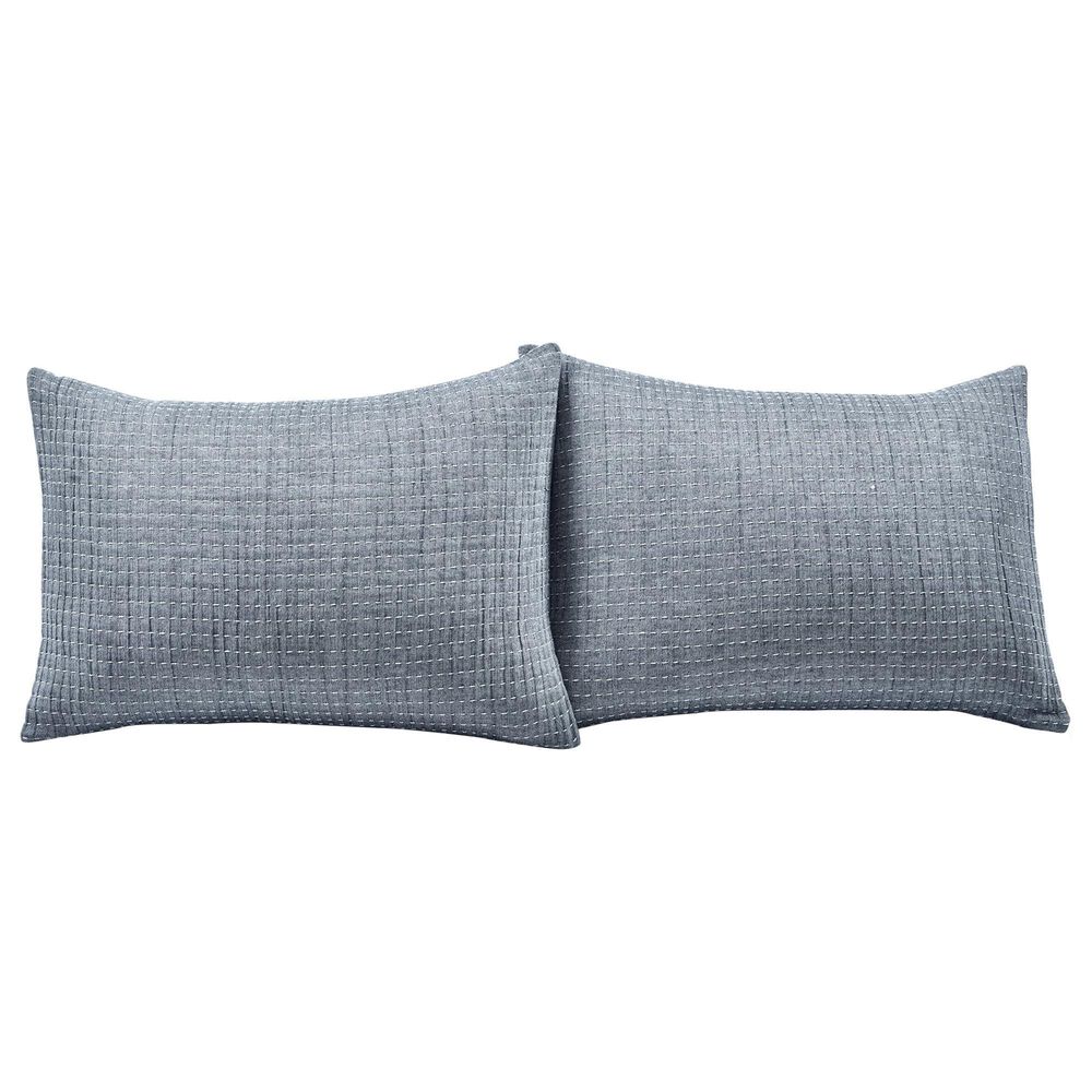 Triangle Home Fashions Pick Stitch 3-Piece King Quilt Set in Navy and Off White, , large