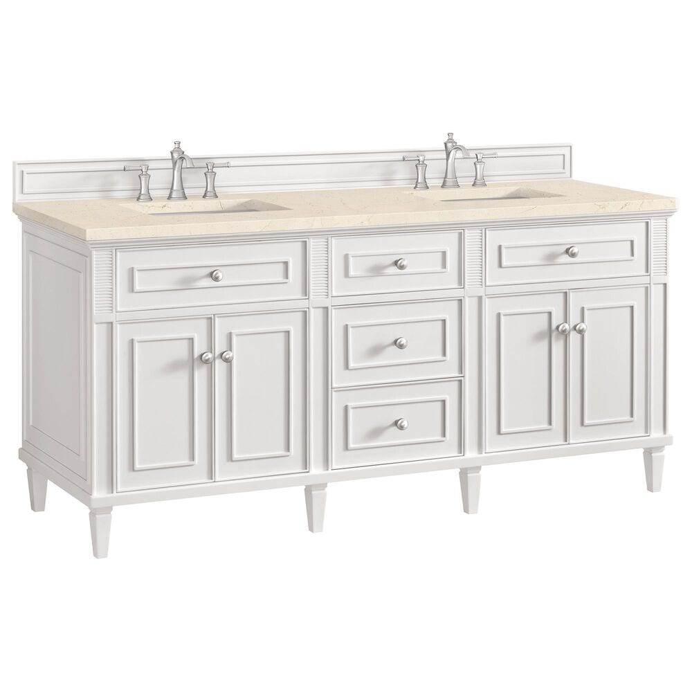 James Martin Vanities Lorelai 72" Double Vanity in Bright White with 3 cm Eternal Marfil Quartz Top, , large