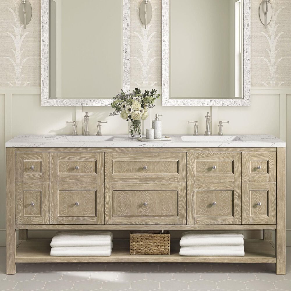 James Martin Vanities Breckenridge 72&quot; Double Vanity in Whitewashed Oak with 3 cm Ethereal Noctis Quartz Top, , large