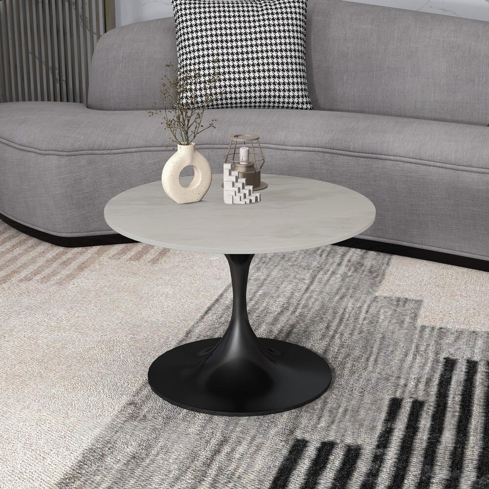 Leisuremod Verve 27&quot; Coffee Table with Resin Top in Black and White Marble, , large