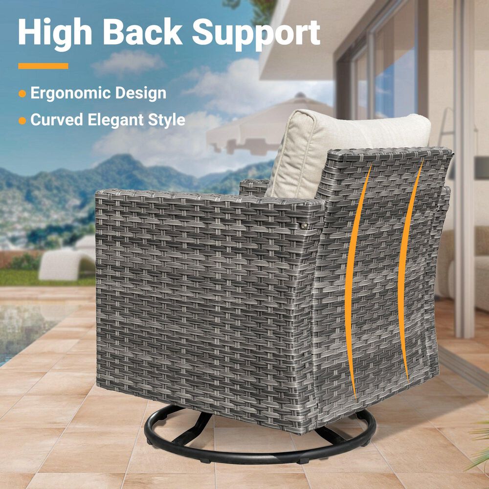 HOMLUX 7-Piece Patio Conversation Set with Rocking Chairs and Fire Pit Table in Beige, , large