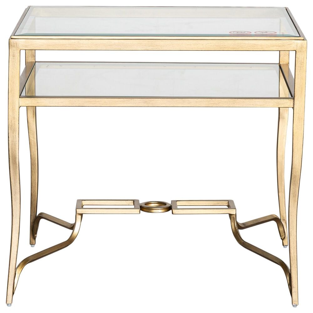 Nicolette Home Lorena End Table in Burnished Brass and Clear, , large