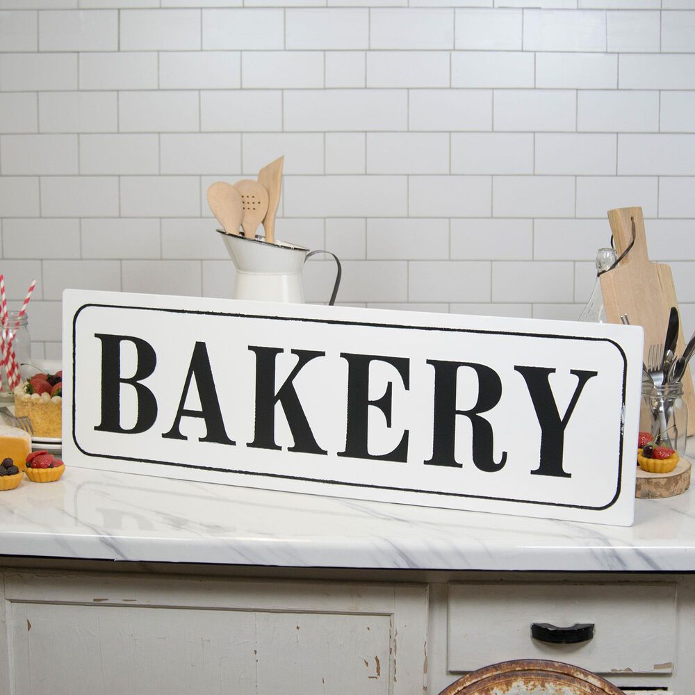 VIP Home and Garden 10.5" x 33.5" "Bakery" Word Art in Black and White, , large