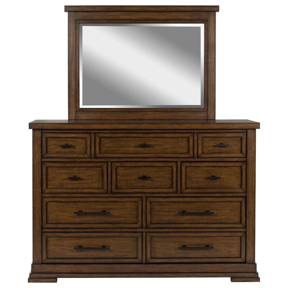 Ashley Taffenbrook 10-Drawer Dresser and Mirror in Medium Brown, , large