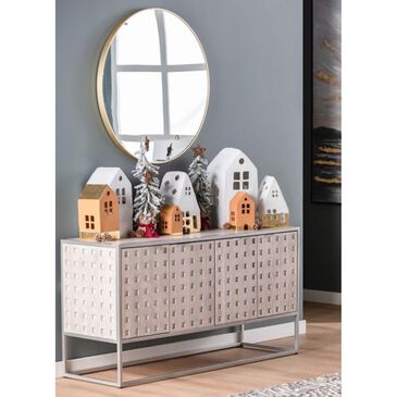 Shell Island Furniture 4-Door Credenza in Pique White Wash and Silver, , large