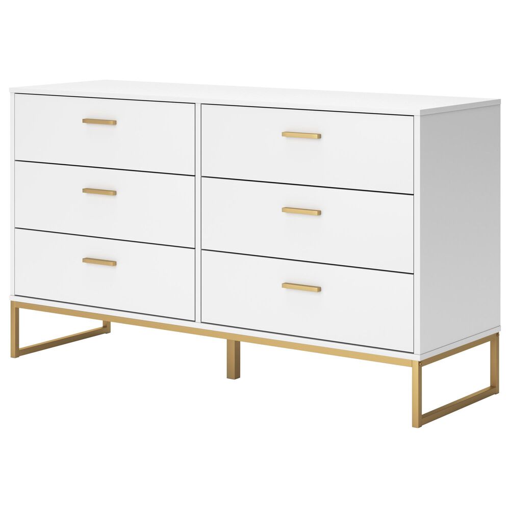 Ashley Socalle 6-Drawer Dresser in Matte White and Gold, , large