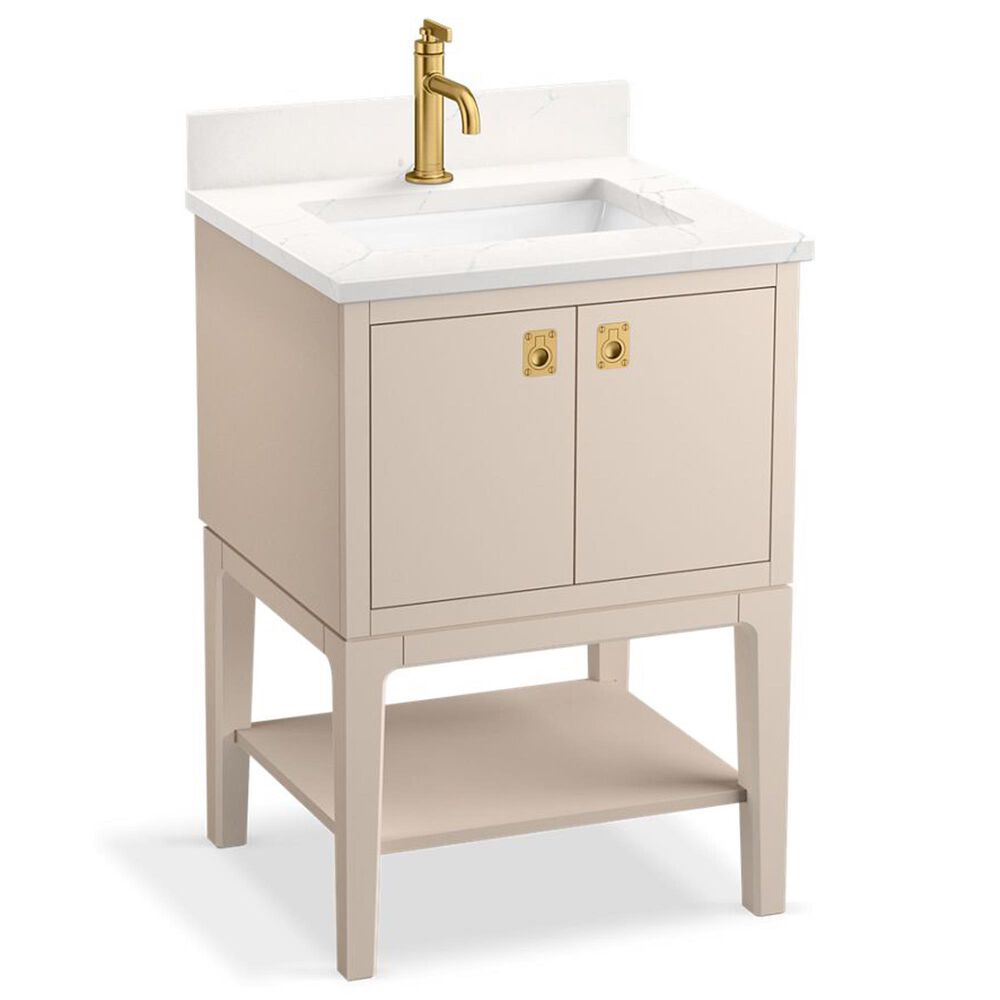 Kohler Seagrove 24" Single Bathroom Vanity in Light Clay with 3 cm White Quartz Top and Rectangular Sink, , large