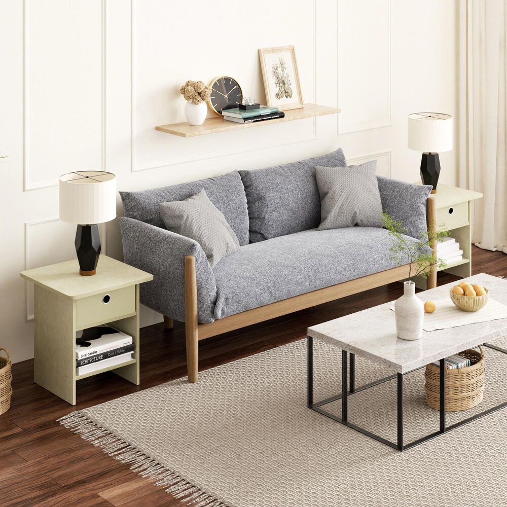 HOMLUX 1-Drawer Modern Nightstand with Open Shelf in Cream (Set of 2), , large