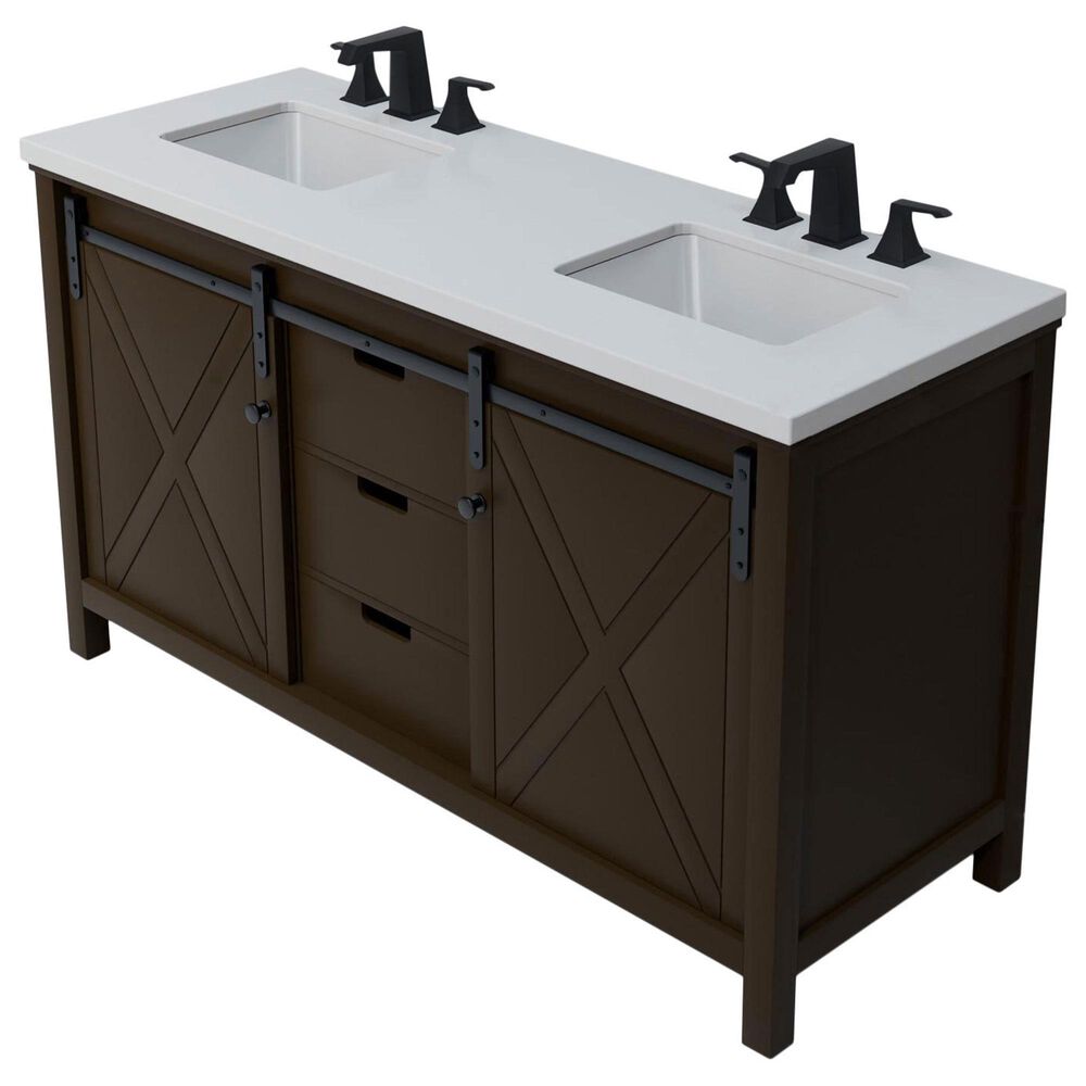 Lexora Home Marsyas 60" Double Bathroom Vanity in Brown with White Quartz Top and Rectangular Sinks, , large