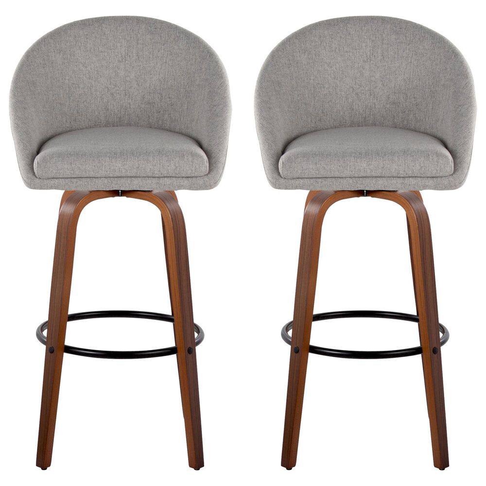 LumiSource Matisse 30" Swivel Barstool with Grey Fabric Upholstery in Walnut and Black (Set of 2), , large